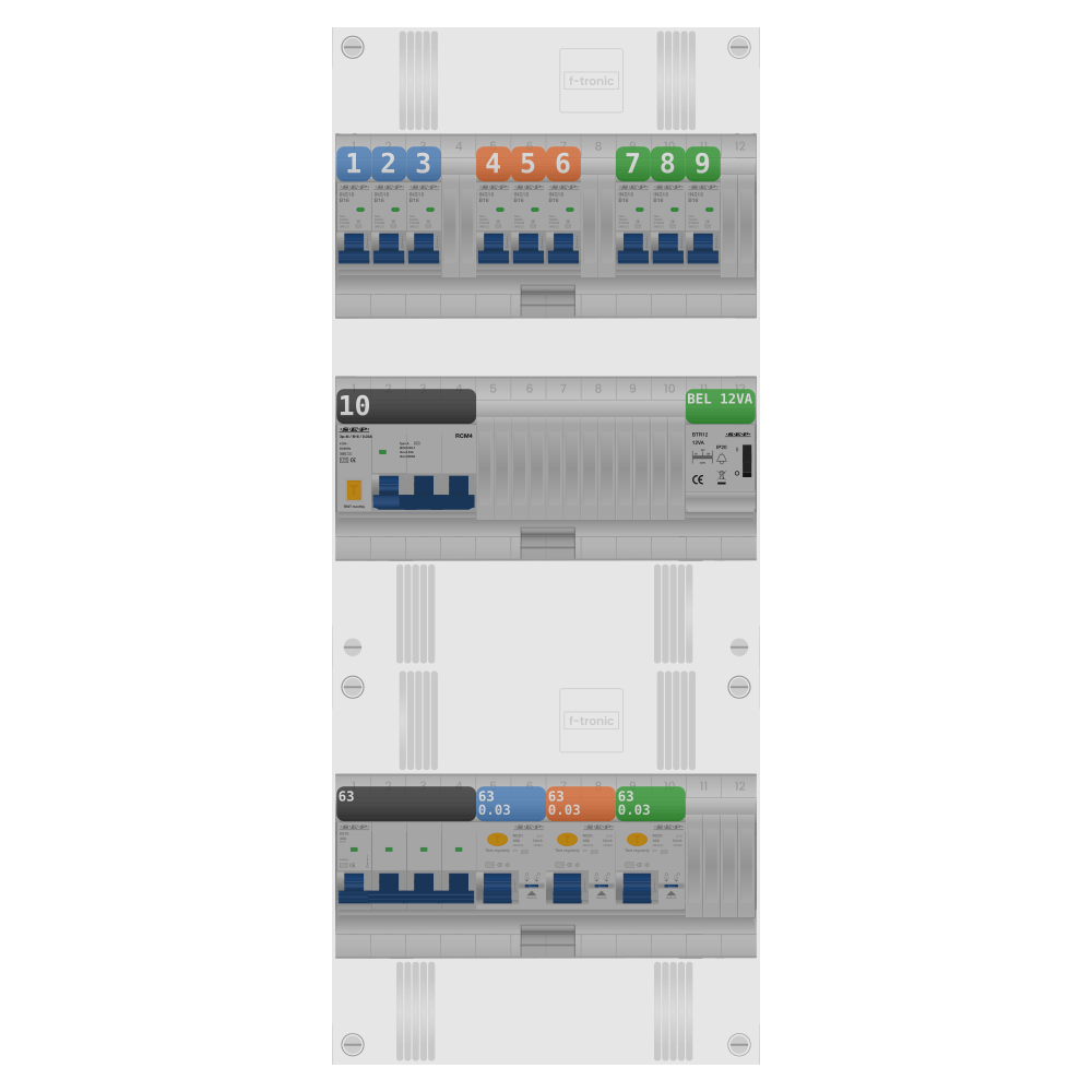 SEP Pro Groepenkast PV-ready 63A 3 fase 9 groepen + beltrafo + kracht