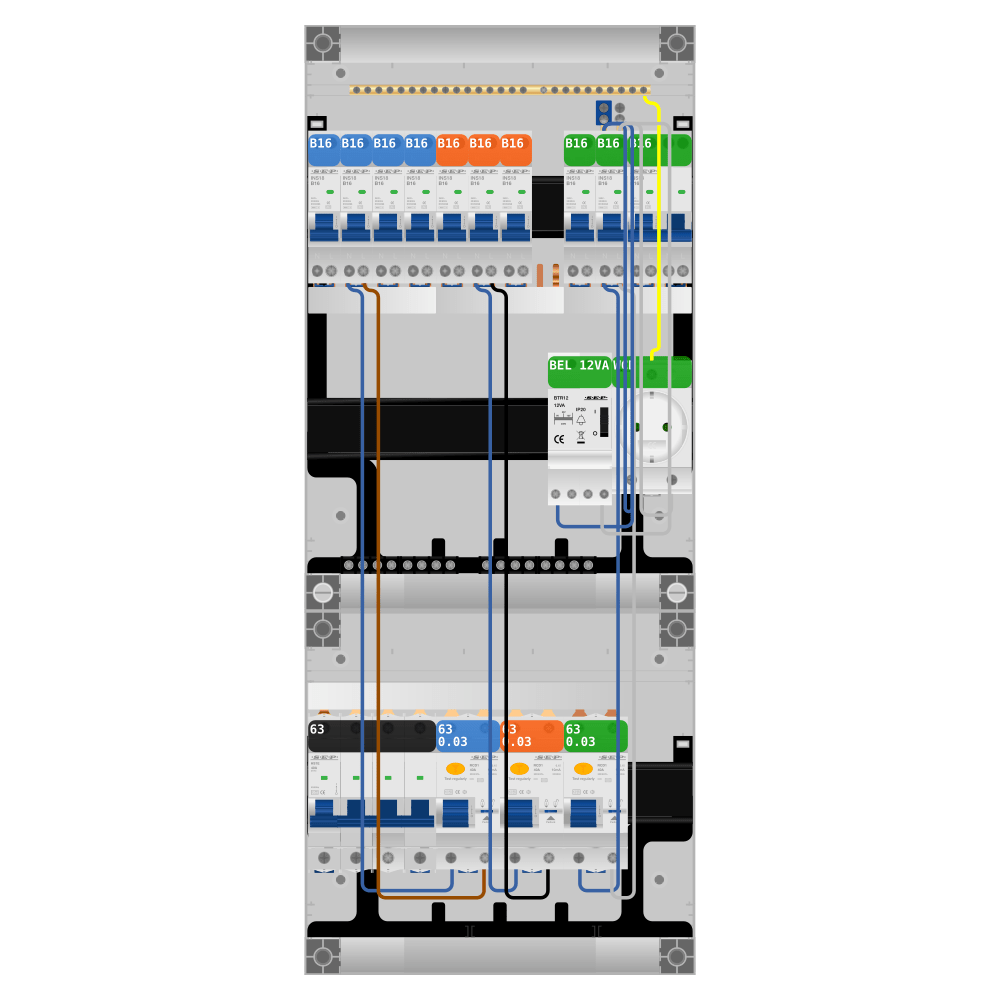 SEP Pro Groepenkast PV-ready 63A 3 fase 9 groepen + beltrafo + wcd + kookgroep