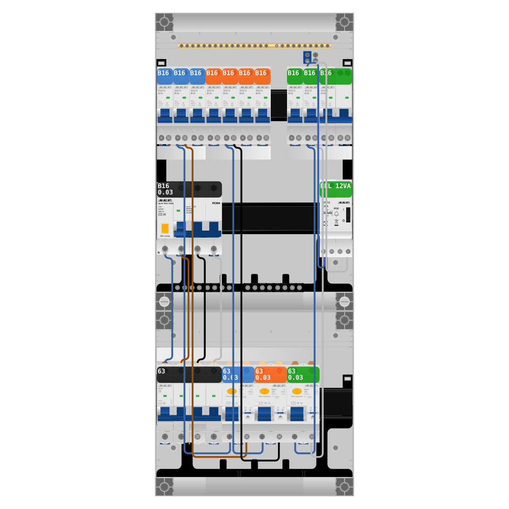 SEP Pro Groepenkast PV-ready 63A 3 fase 9 groepen + beltrafo + kookgroep + kracht