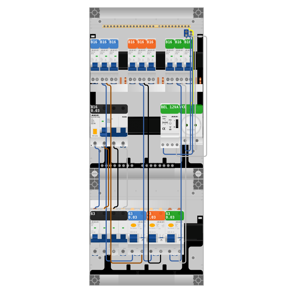 SEP Pro Groepenkast PV-ready 63A 3 fase 9 groepen + beltrafo + wcd + kracht