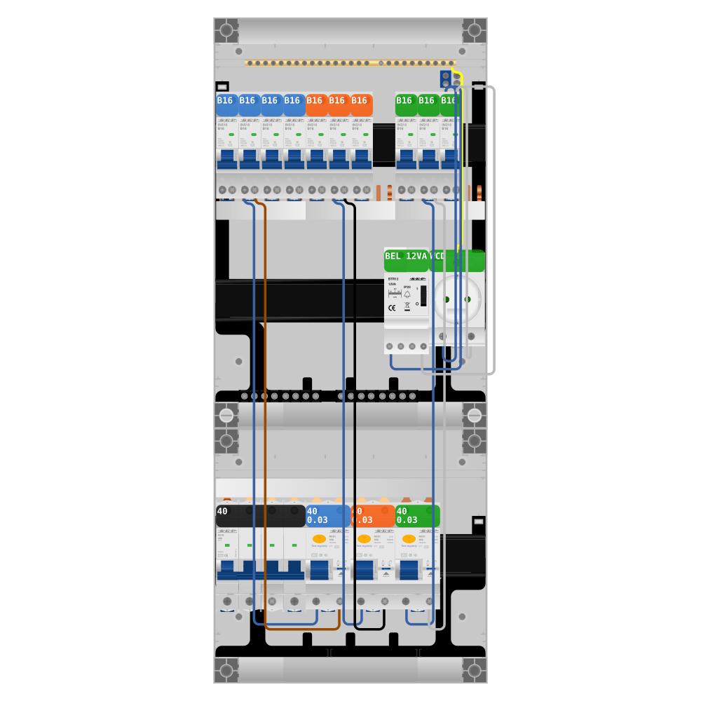 SEP Pro Groepenkast PV-ready 63A 3 fase 10 groepen + beltrafo + wcd