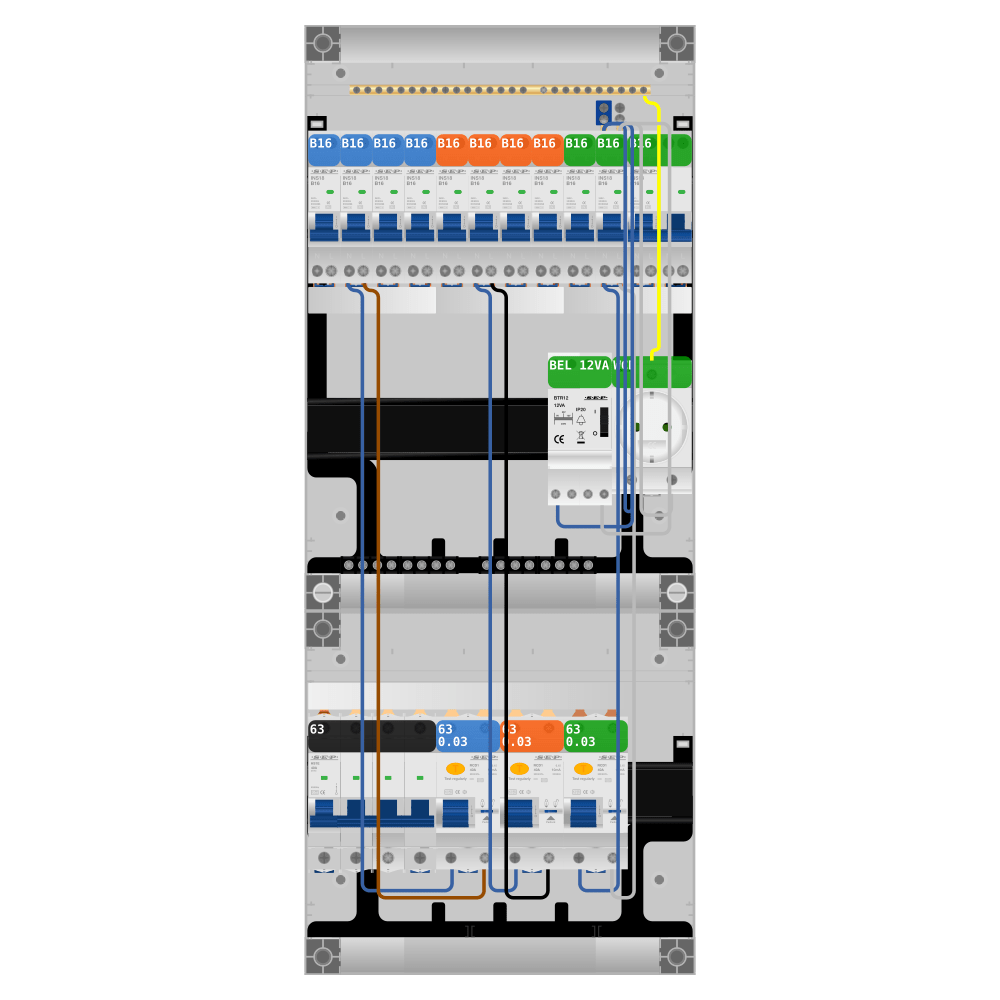 SEP Pro Groepenkast PV-ready 63A 3 fase 10 groepen + beltrafo + wcd + kookgroep