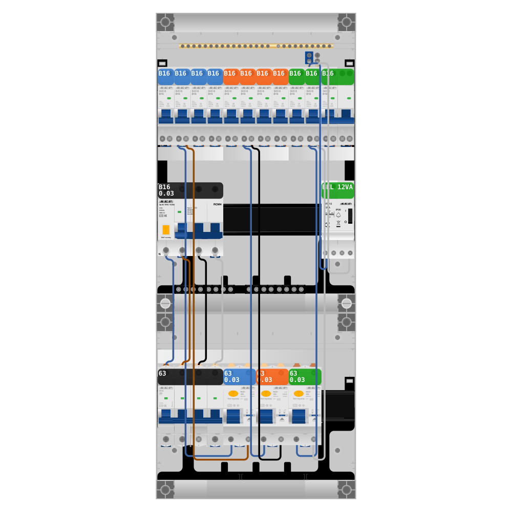SEP Pro Groepenkast PV-ready 63A 3 fase 10 groepen + beltrafo + kookgroep + kracht