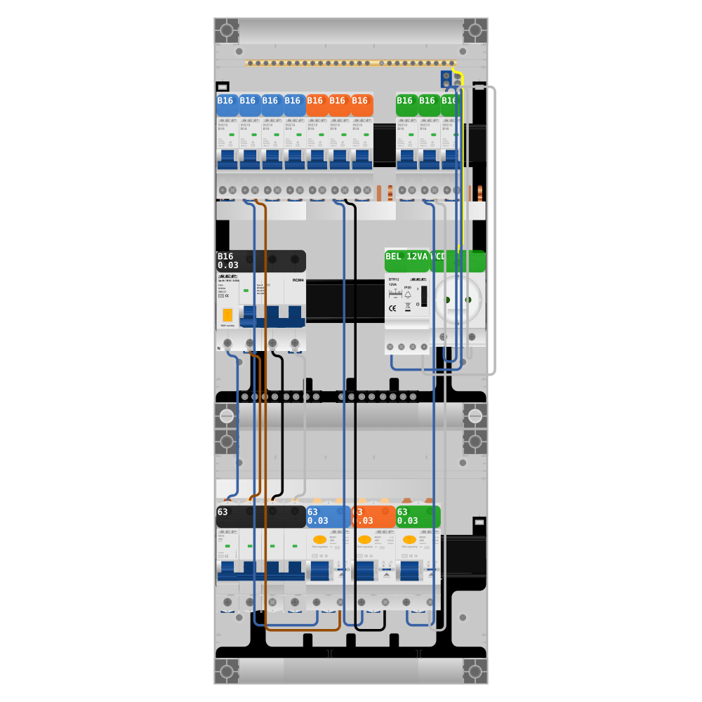 SEP Pro Groepenkast PV-ready 63A 3 fase 10 groepen + beltrafo + wcd + kracht