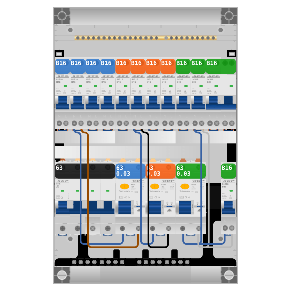 SEP Pro Groepenkast PV-ready 63A 3 fase 11 groepen + kookgroep