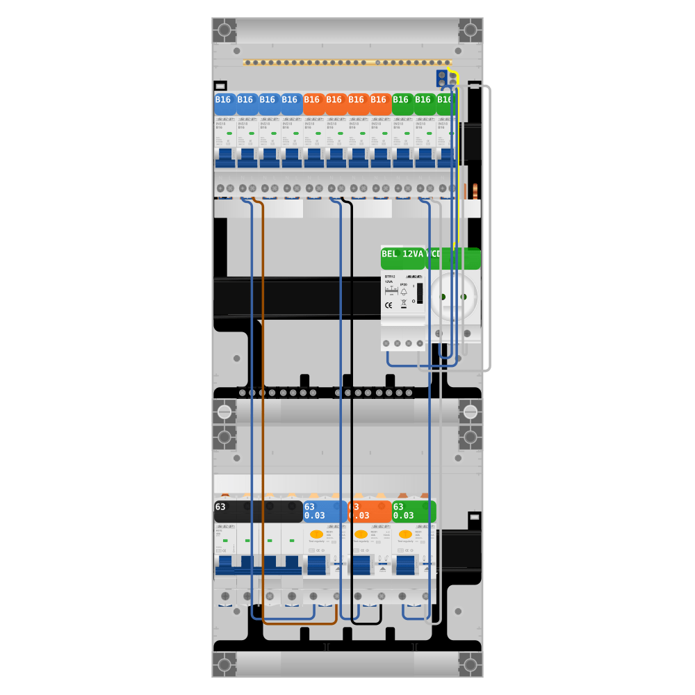 SEP Pro Groepenkast PV-ready 63A 3 fase 11 groepen + beltrafo + wcd