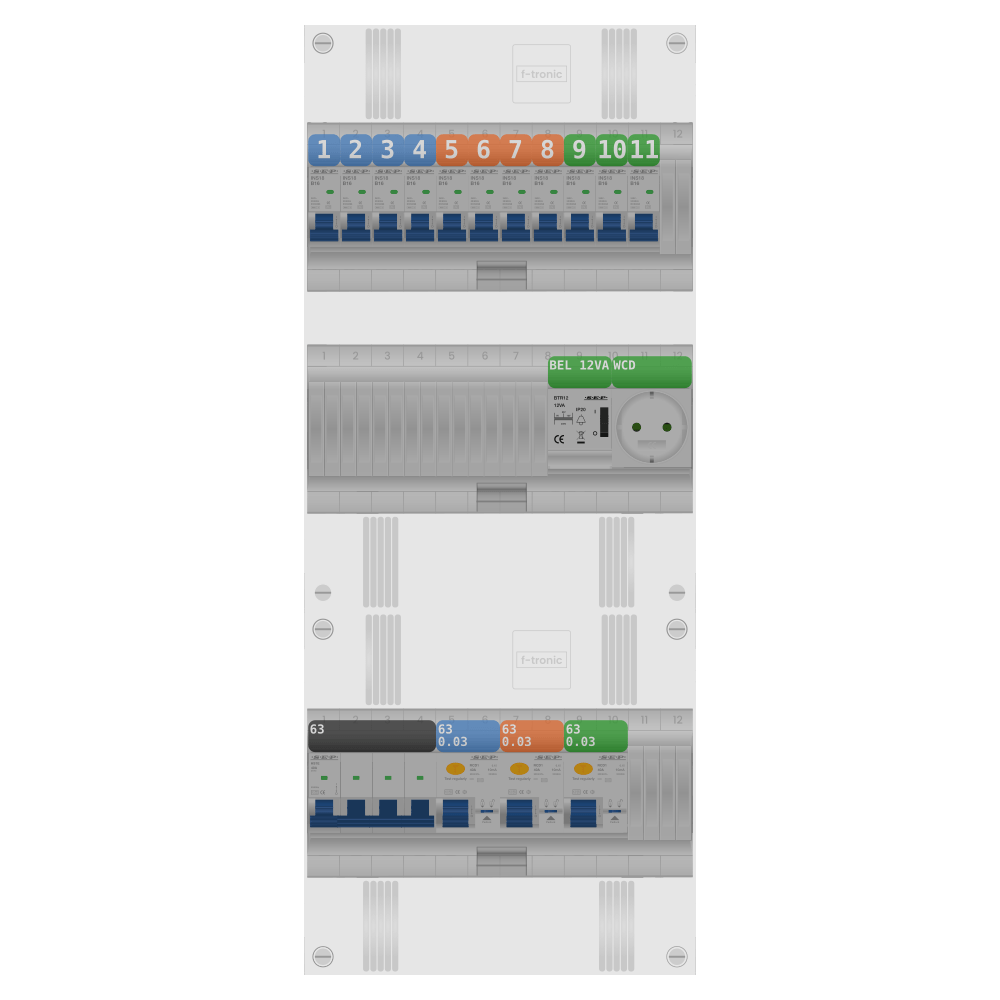 SEP Pro Groepenkast PV-ready 63A 3 fase 11 groepen + beltrafo + wcd