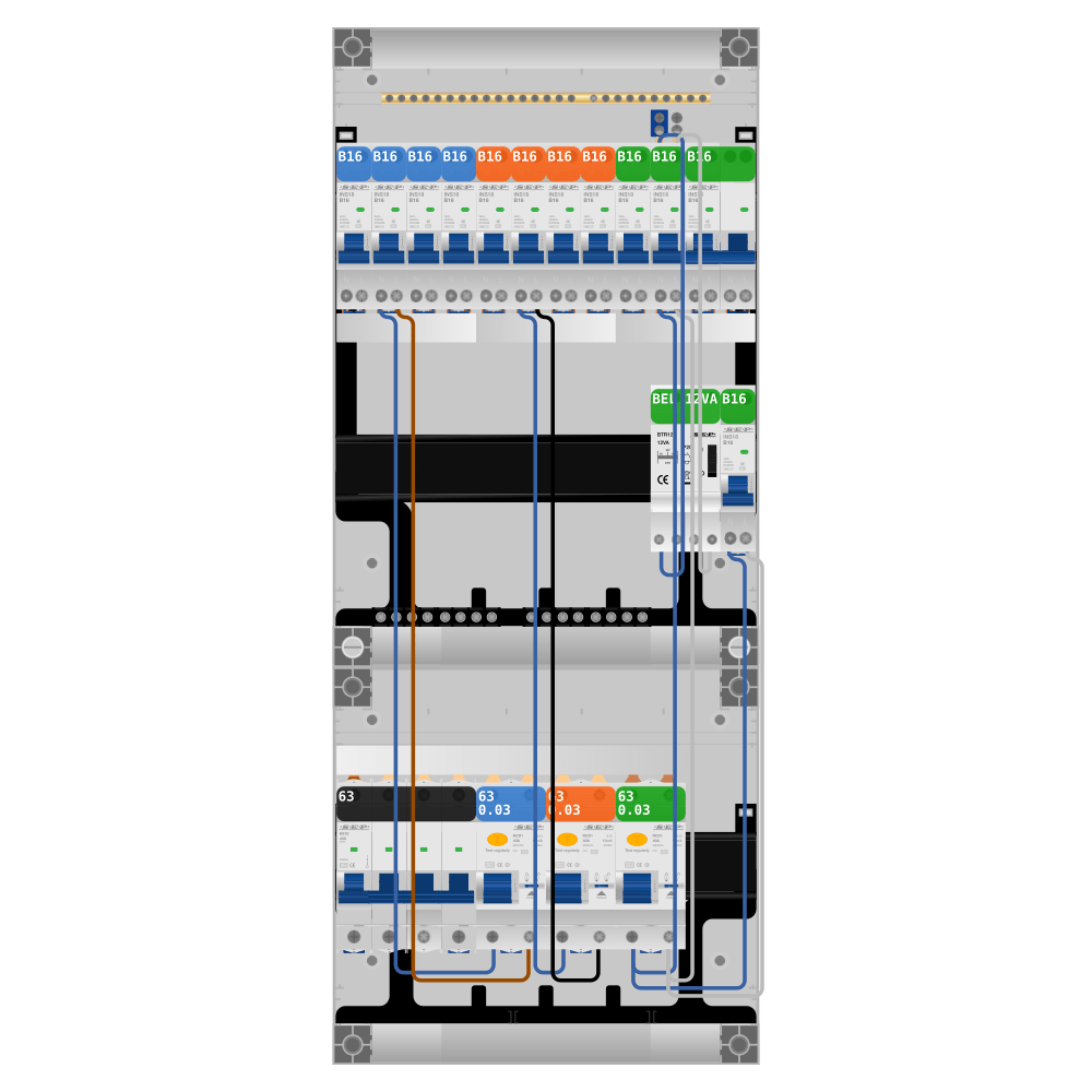 SEP Pro Groepenkast PV-ready 63A 3 fase 11 groepen + beltrafo + kookgroep