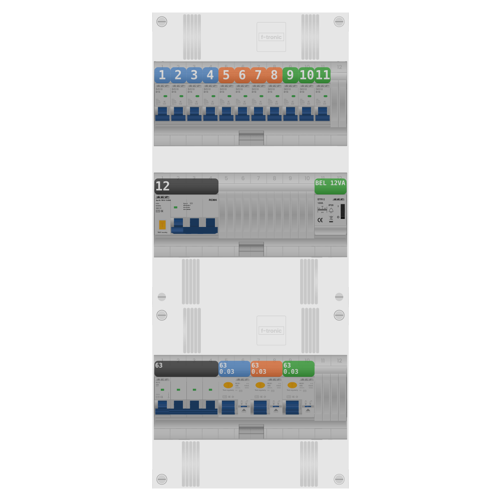 SEP Pro Groepenkast PV-ready 63A 3 fase 11 groepen + beltrafo + kracht