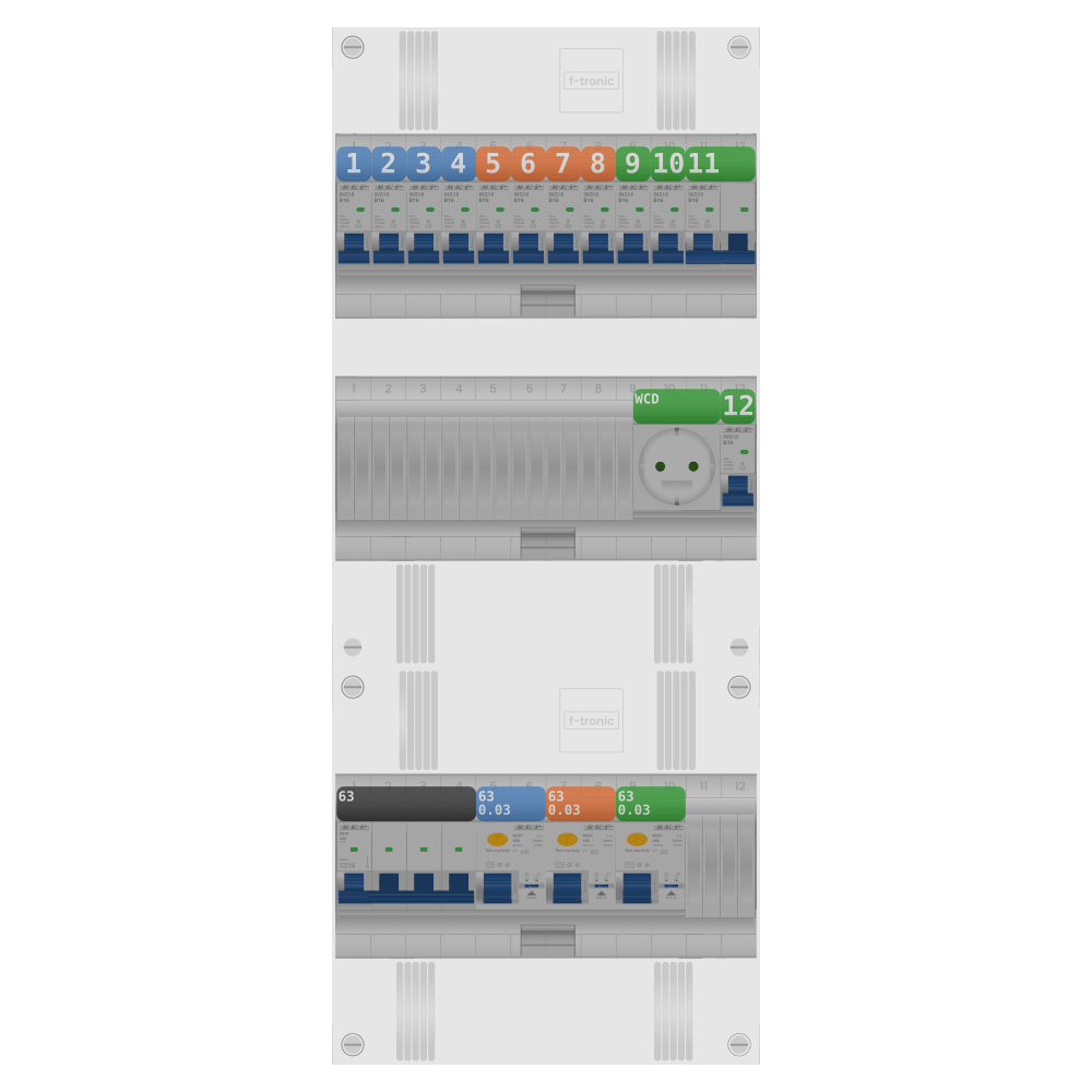 SEP Pro Groepenkast PV-ready 63A 3 fase 11 groepen + wcd + kookgroep