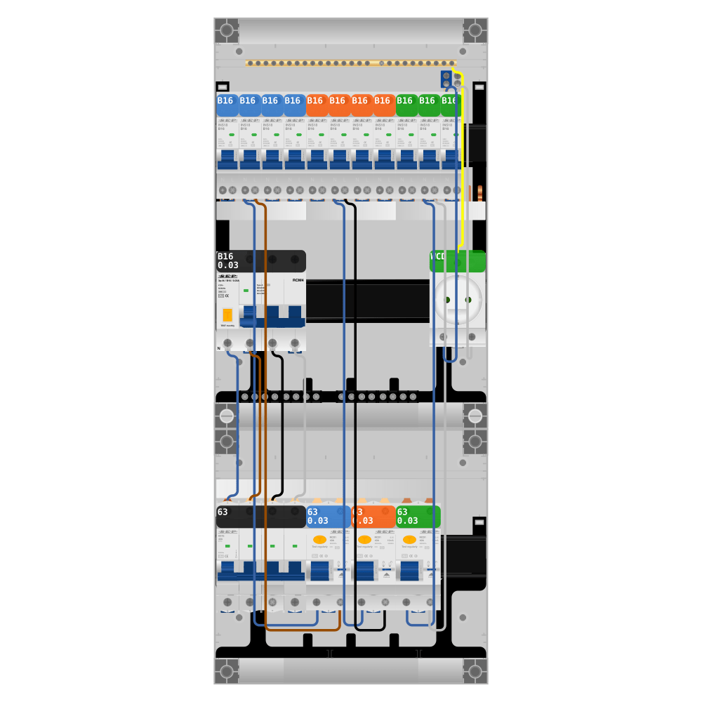 SEP Pro Groepenkast PV-ready 63A 3 fase 11 groepen + wcd + kracht