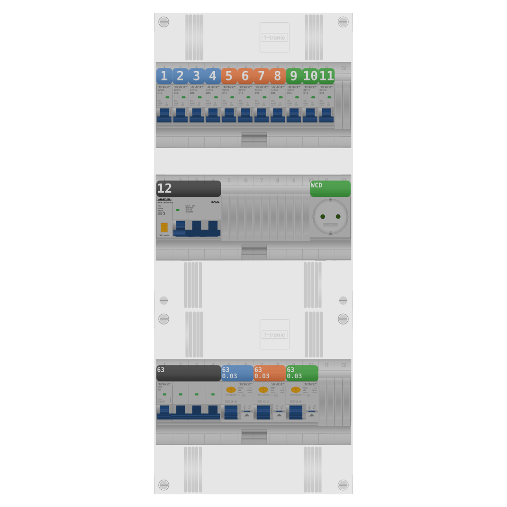 SEP Pro Groepenkast PV-ready 63A 3 fase 11 groepen + wcd + kracht