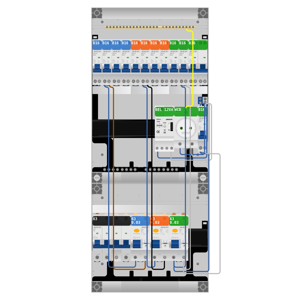 SEP Pro Groepenkast PV-ready 63A 3 fase 11 groepen + beltrafo + wcd + kookgroep
