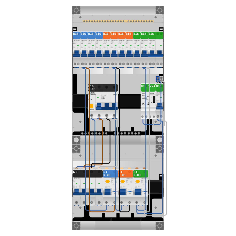 SEP Pro Groepenkast PV-ready 63A 3 fase 11 groepen + beltrafo + kookgroep + kracht