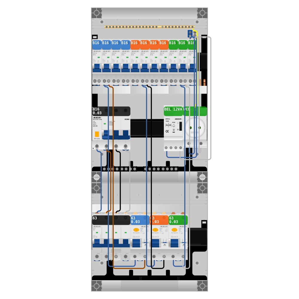 SEP Pro Groepenkast PV-ready 63A 3 fase 11 groepen + beltrafo + wcd + kracht