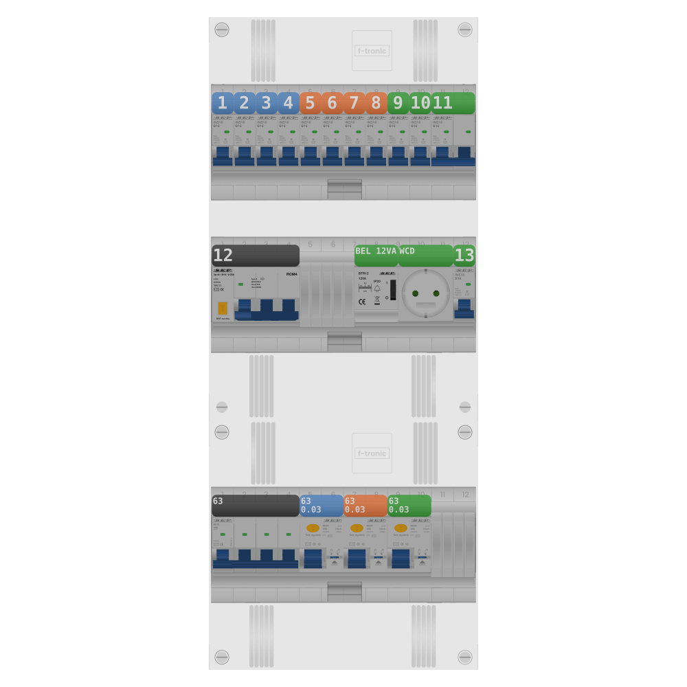 SEP Pro Groepenkast PV-ready 63A 3 fase 11 groepen + beltrafo + wcd + kookgroep + kracht