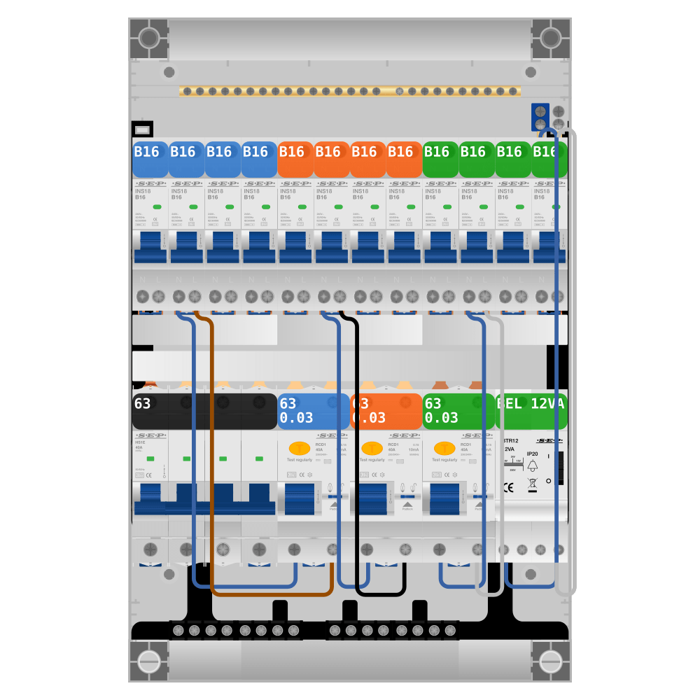 SEP Pro Groepenkast PV-ready 63A 3 fase 12 groepen + beltrafo