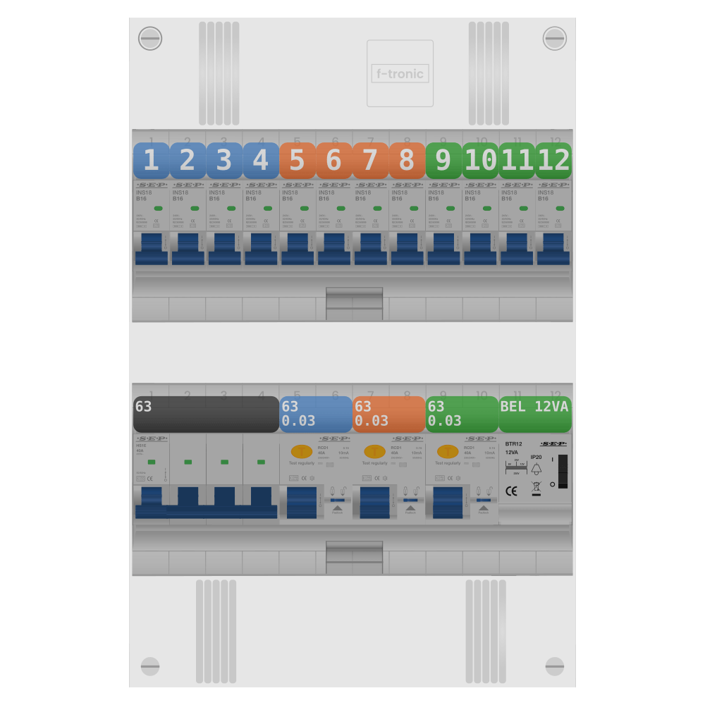 SEP Pro Groepenkast PV-ready 63A 3 fase 12 groepen + beltrafo