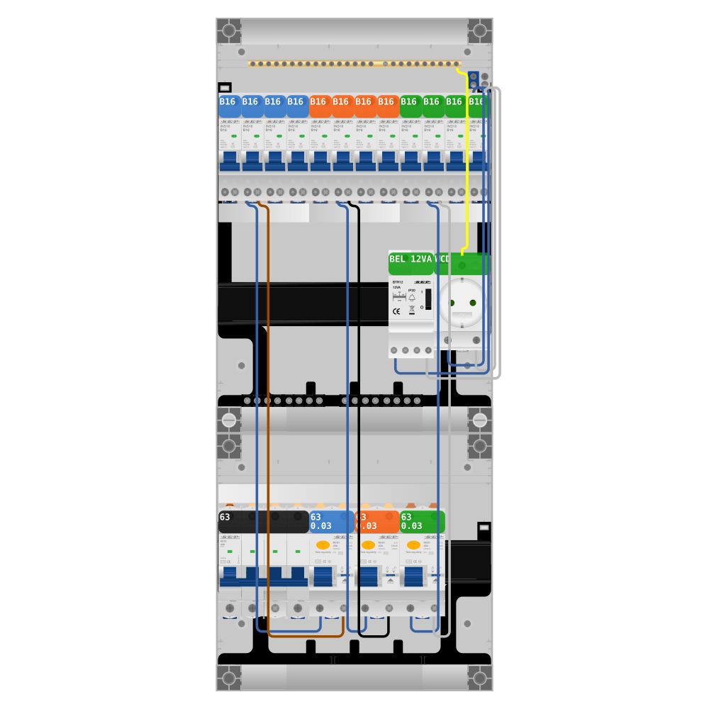 SEP Pro Groepenkast PV-ready 63A 3 fase 12 groepen + beltrafo + wcd