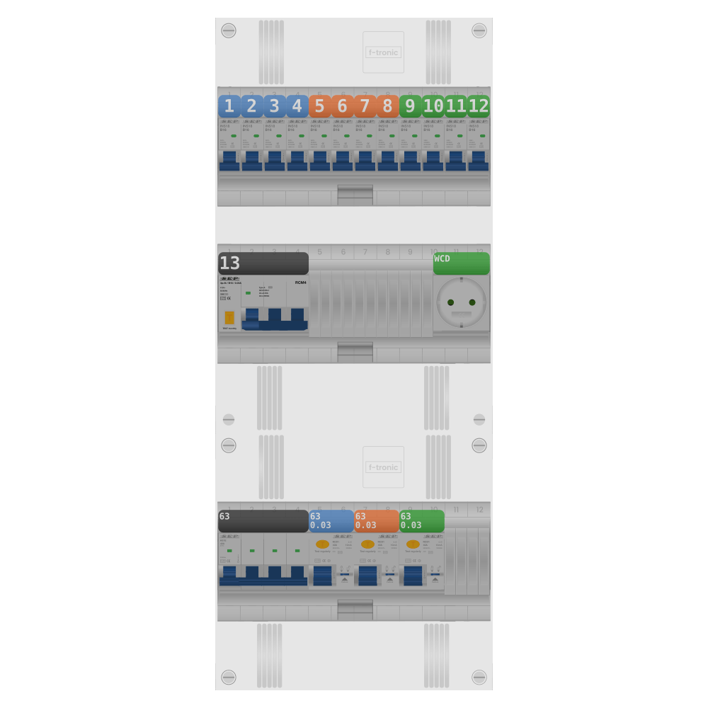 SEP Pro Groepenkast PV-ready 63A 3 fase 12 groepen + wcd + kracht