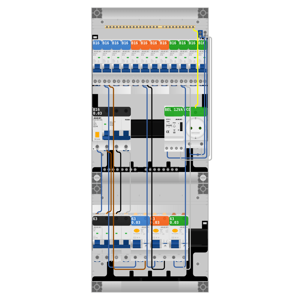 SEP Pro Groepenkast PV-ready 63A 3 fase 12 groepen + beltrafo + wcd + kracht