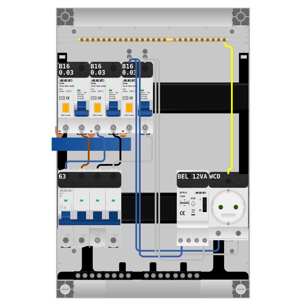 SEP Pro Groepenkast PV-ready 63A 3 fase 3 alamat + beltrafo + wcd