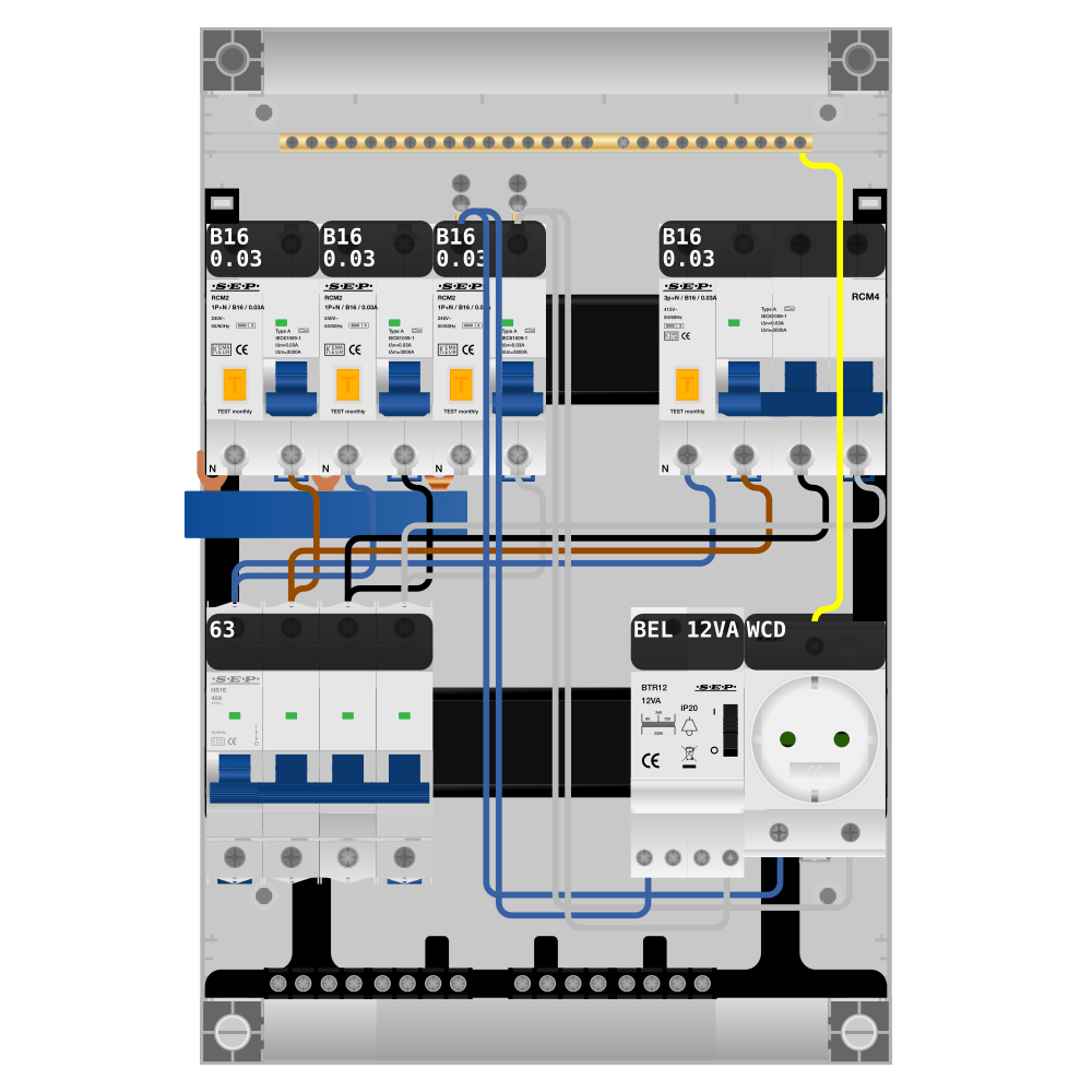 SEP Pro Groepenkast PV-ready 63A 3 fase 3 alamat + beltrafo + wcd + kracht