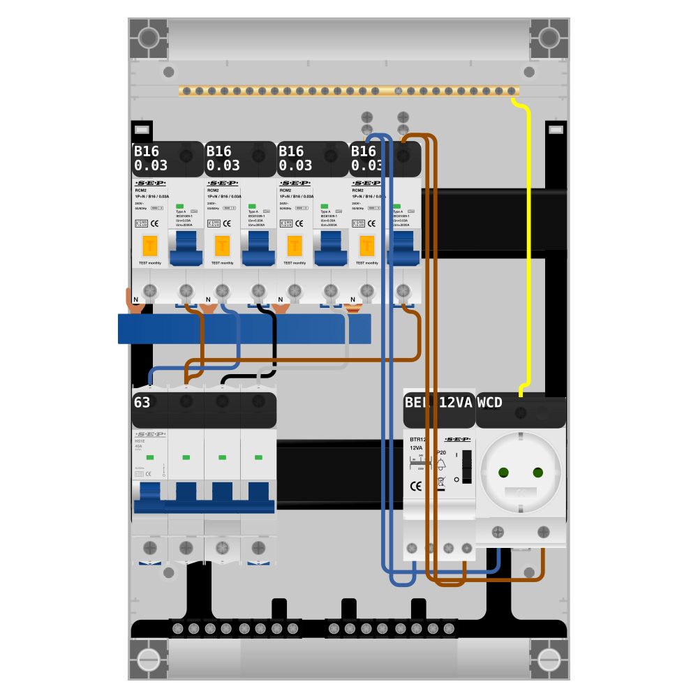 SEP Pro Groepenkast PV-ready 63A 3 fase 4 alamat + beltrafo + wcd