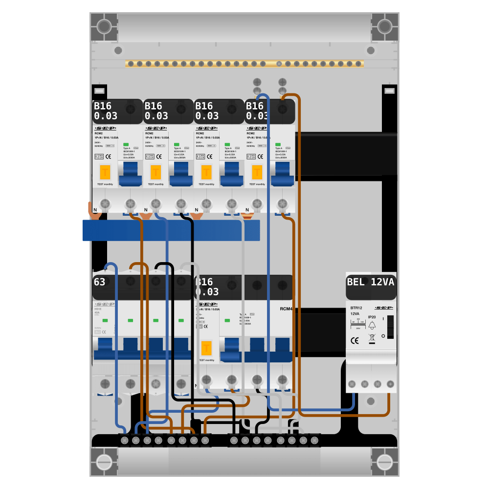 SEP Pro Groepenkast PV-ready 63A 3 fase 4 alamat + beltrafo + kracht