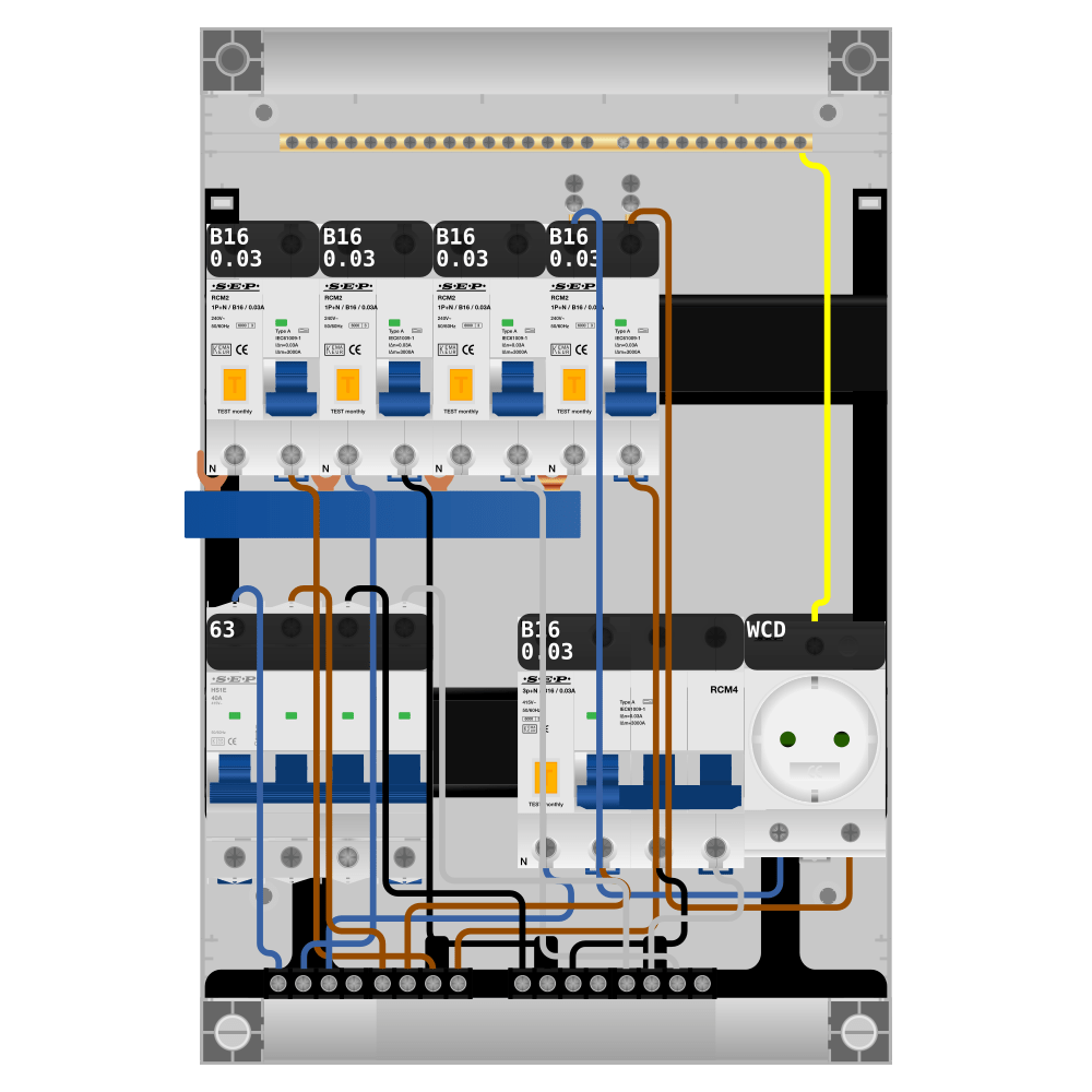 SEP Pro Groepenkast PV-ready 63A 3 fase 4 alamat + wcd + kracht