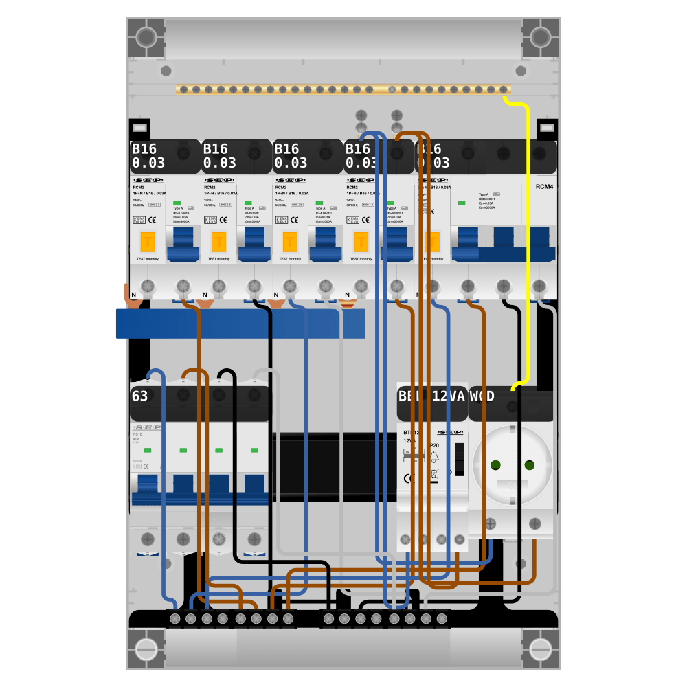 SEP Pro Groepenkast PV-ready 63A 3 fase 4 alamat + beltrafo + wcd + kracht