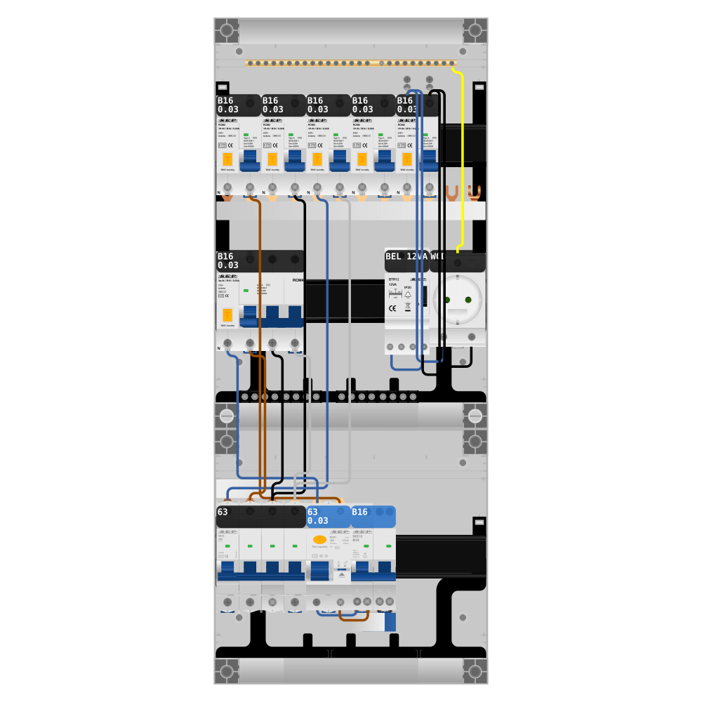 SEP Pro Groepenkast PV-ready 63A 3 fase 5 alamat + beltrafo + wcd + kookgroep + kracht