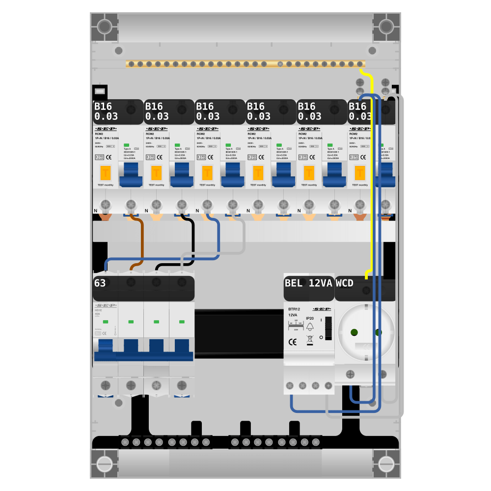 SEP Pro Groepenkast PV-ready 63A 3 fase 6 alamat + beltrafo + wcd