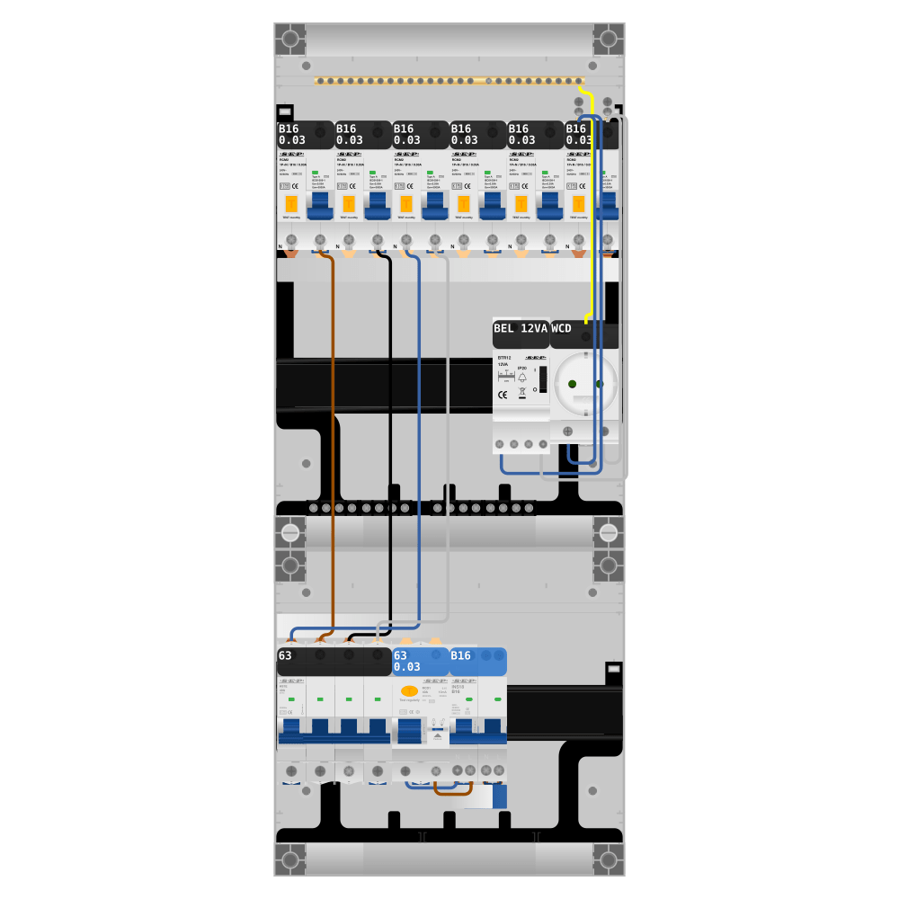SEP Pro Groepenkast PV-ready 63A 3 fase 6 alamat + beltrafo + wcd + kookgroep