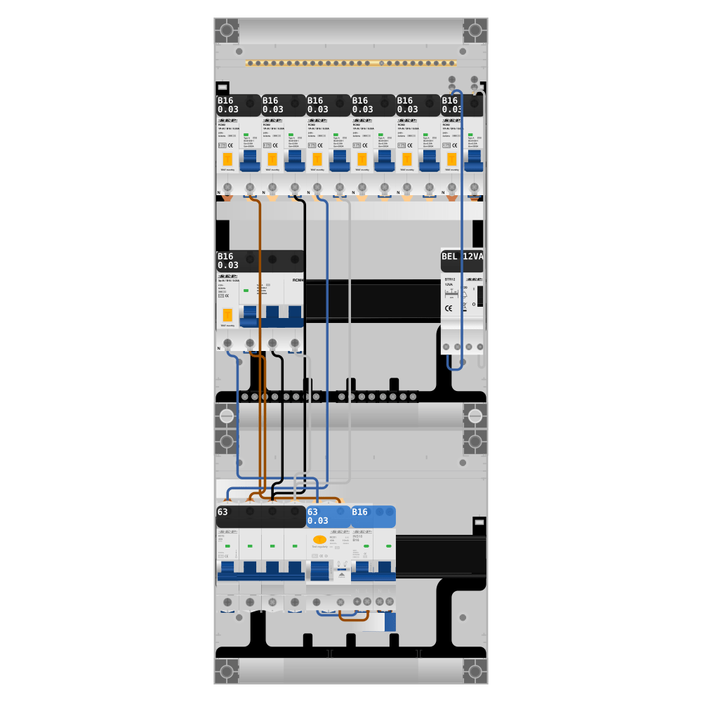 SEP Pro Groepenkast PV-ready 63A 3 fase 6 alamat + beltrafo + kookgroep + kracht