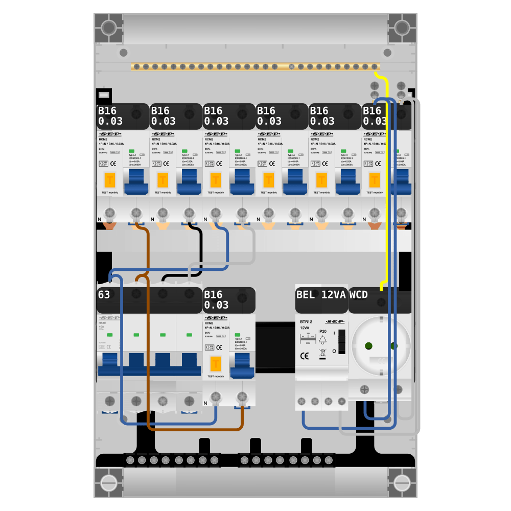 SEP Pro Groepenkast PV-ready 63A 3 fase 7 alamat + beltrafo + wcd