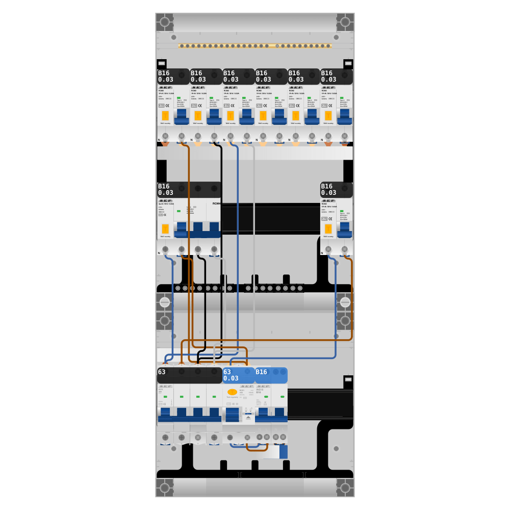 SEP Pro Groepenkast PV-ready 63A 3 fase 7 alamat + kookgroep + kracht
