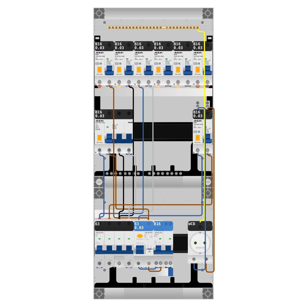 SEP Pro Groepenkast PV-ready 63A 3 fase 7 alamat + wcd + kookgroep + kracht