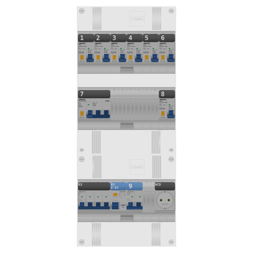 SEP Pro Groepenkast PV-ready 63A 3 fase 7 alamat + wcd + kookgroep + kracht