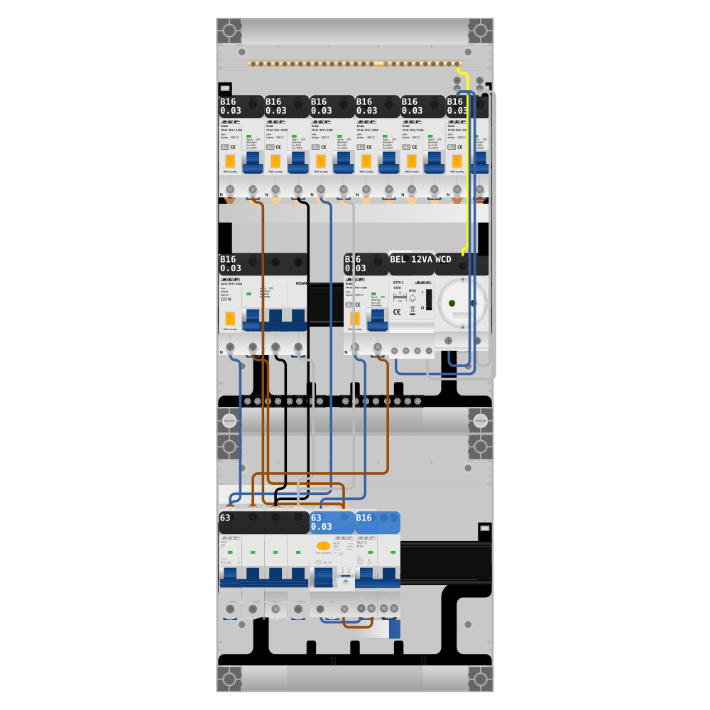 SEP Pro Groepenkast PV-ready 63A 3 fase 7 alamat + beltrafo + wcd + kookgroep + kracht