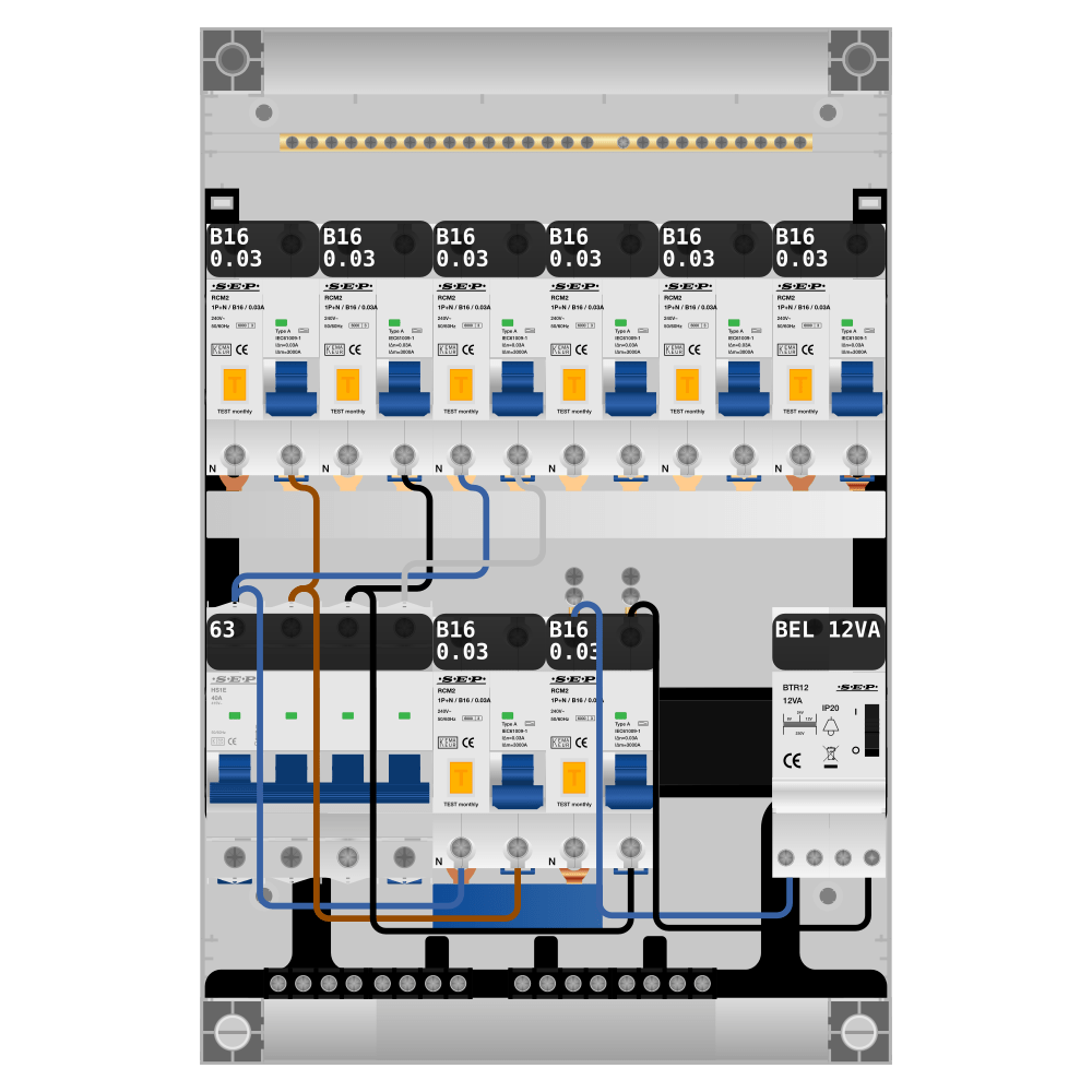 SEP Pro Groepenkast PV-ready 63A 3 fase 8 alamat + beltrafo