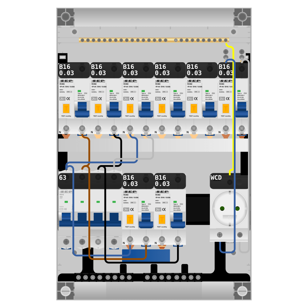 SEP Pro Groepenkast PV-ready 63A 3 fase 8 alamat + wcd
