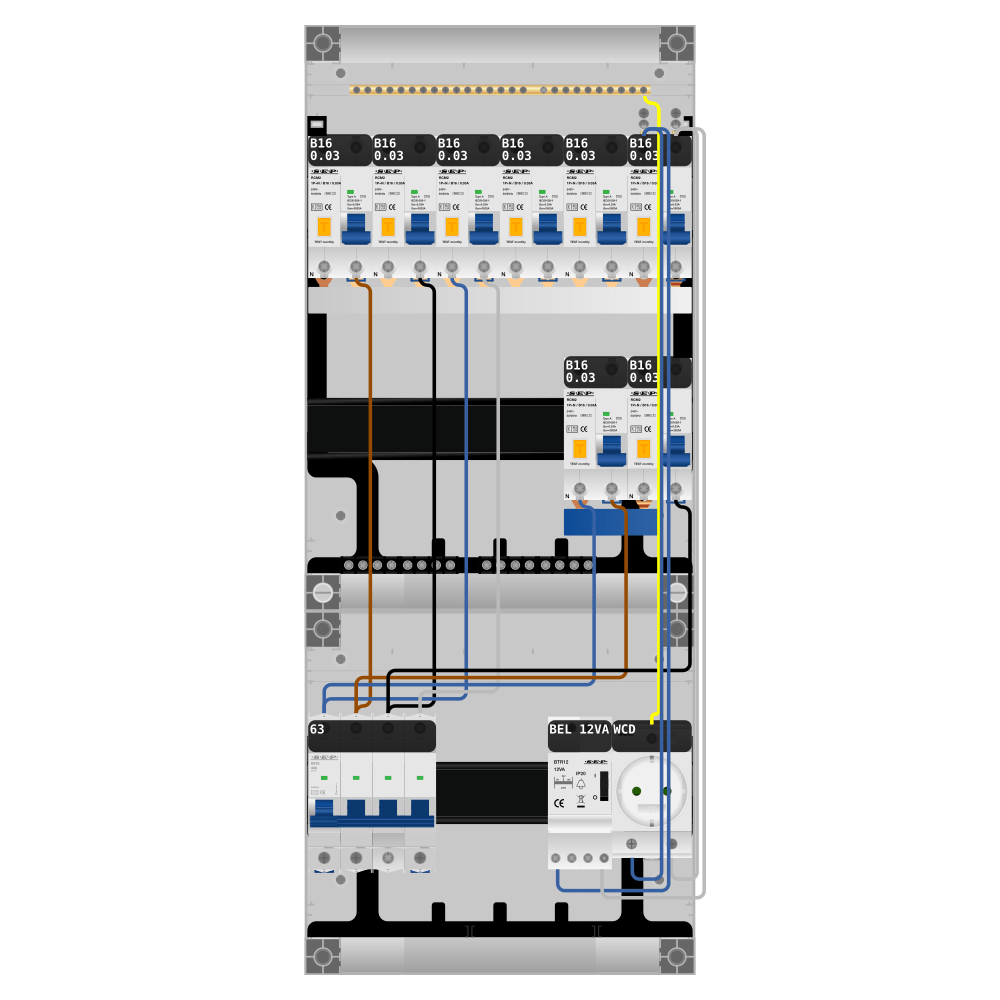SEP Pro Groepenkast PV-ready 63A 3 fase 8 alamat + beltrafo + wcd