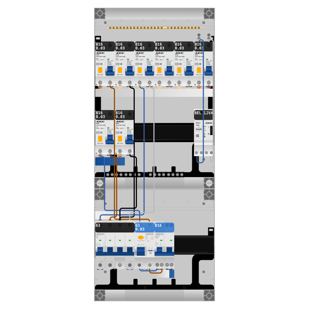 SEP Pro Groepenkast PV-ready 63A 3 fase 8 alamat + beltrafo + kookgroep