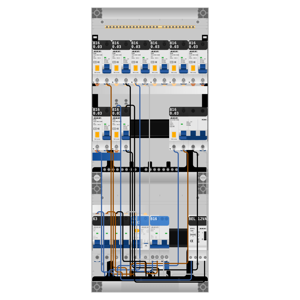 SEP Pro Groepenkast PV-ready 63A 3 fase 8 alamat + beltrafo + kookgroep + kracht