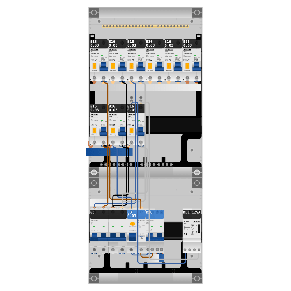 SEP Pro Groepenkast PV-ready 63A 3 fase 9 alamat + beltrafo + kookgroep