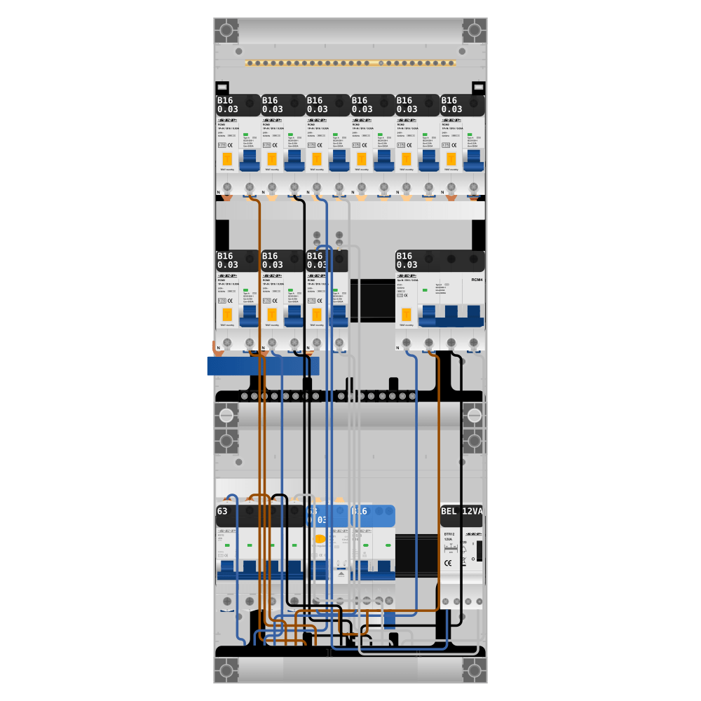 SEP Pro Groepenkast PV-ready 63A 3 fase 9 alamat + beltrafo + kookgroep + kracht