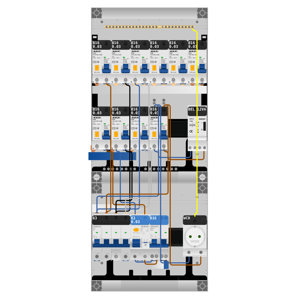 SEP Pro Groepenkast PV-ready 63A 3 fase 10 alamat + beltrafo + wcd + kookgroep