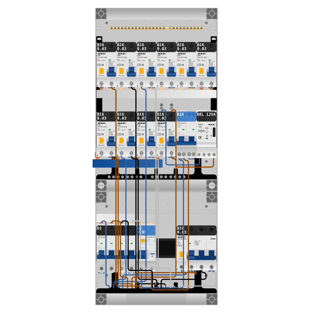SEP Pro Groepenkast PV-ready 63A 3 fase 10 alamat + beltrafo + kookgroep + kracht