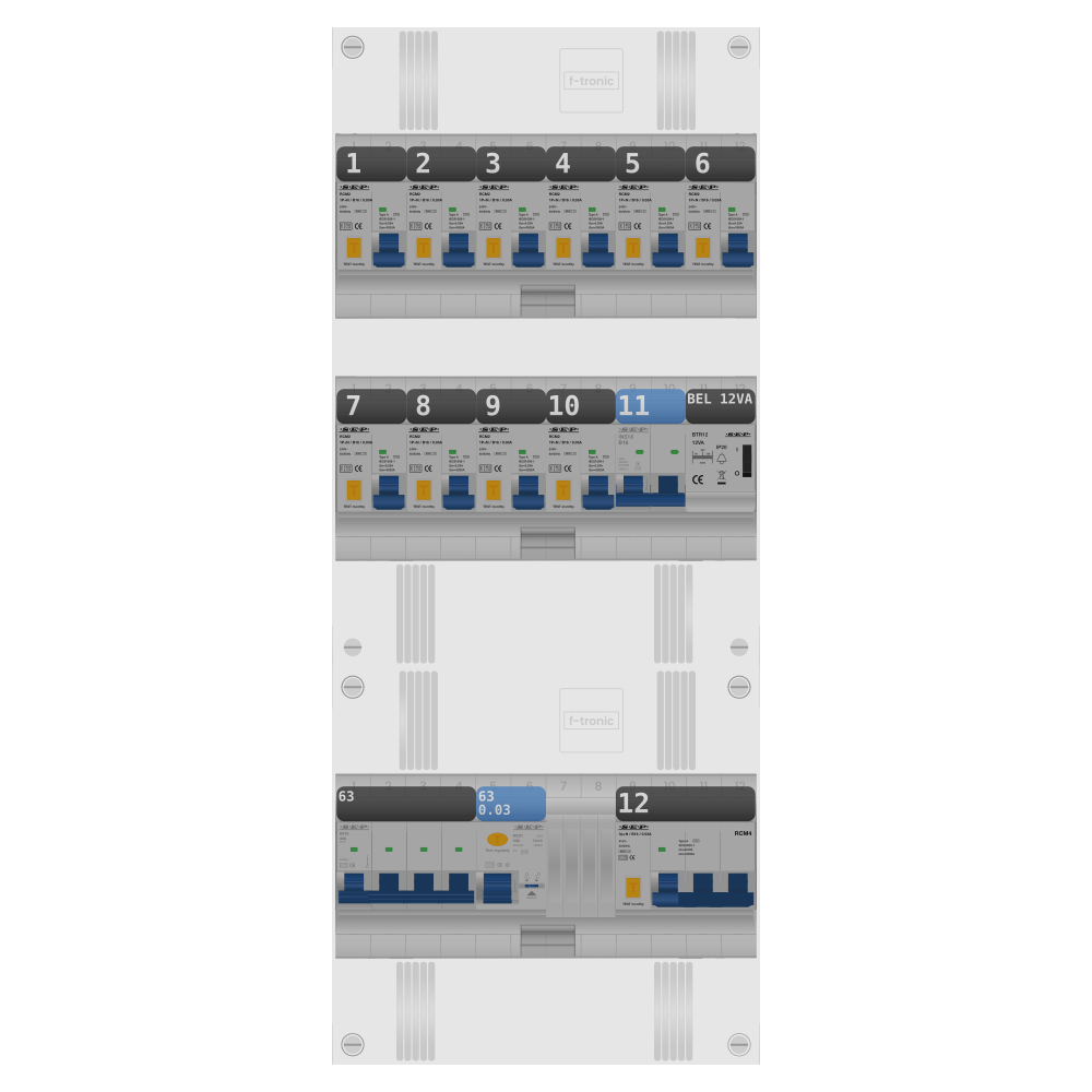 SEP Pro Groepenkast PV-ready 63A 3 fase 10 alamat + beltrafo + kookgroep + kracht